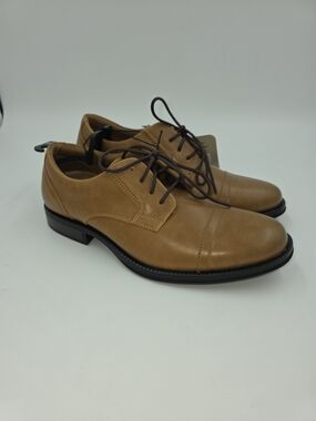 Kids Tan Faux Leather Lace-Up Dress Shoes
